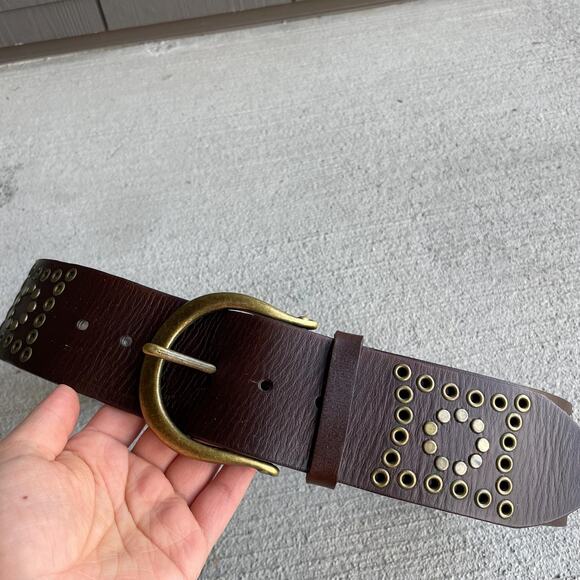 y2k Express vintage 00\'s brown leather studded belt boho western size small main image 8